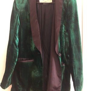 Anthropologie Green Velvet Tuxedo Blazer
